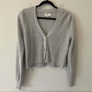 NWOT Aerie Cropped Button Front Cardigan Gray Sz M Puff‎ Sleeve Basic Clean Girl